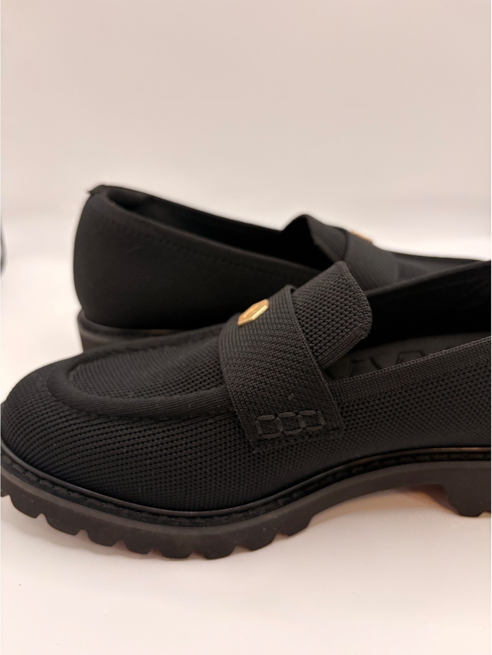 Vivaia Round-Toe Platform Chunky Heel Loafers Francesca Size 7.5 Black Knit - Picture 11 of 16
